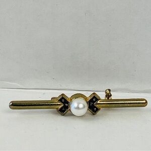 Art nouveau faux Pearl brooch black gems pin